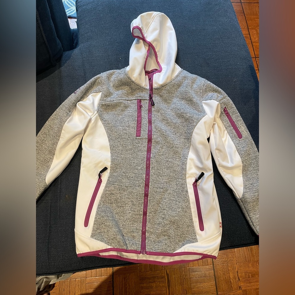 Choko Women’s White, Gray and Purple Sweater with Chevrolet on Arm